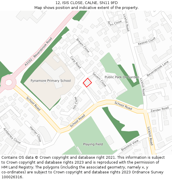 12, ISIS CLOSE, CALNE, SN11 9FD: Location map and indicative extent of plot