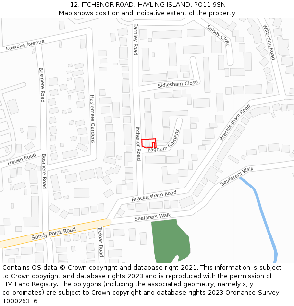 12, ITCHENOR ROAD, HAYLING ISLAND, PO11 9SN: Location map and indicative extent of plot