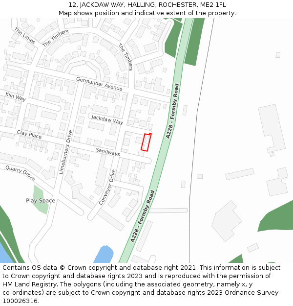 12, JACKDAW WAY, HALLING, ROCHESTER, ME2 1FL: Location map and indicative extent of plot