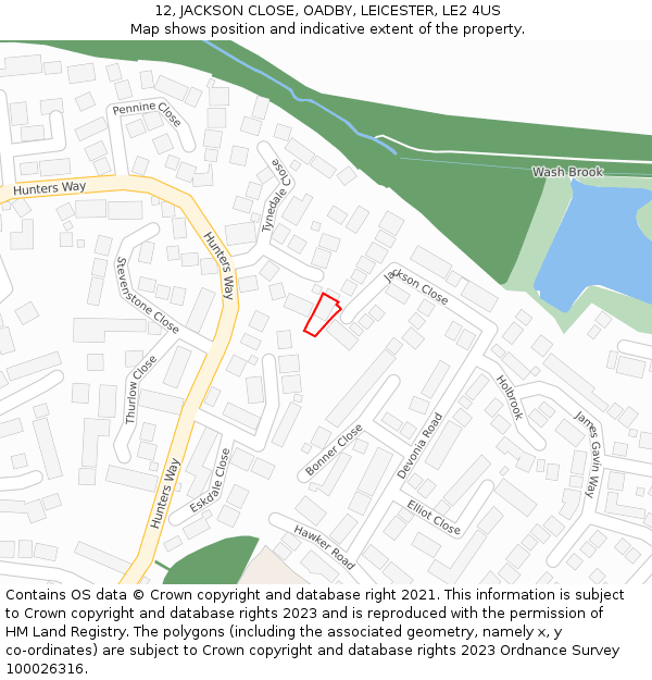 12, JACKSON CLOSE, OADBY, LEICESTER, LE2 4US: Location map and indicative extent of plot