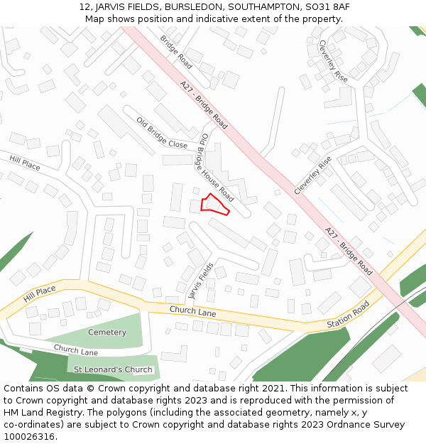 12, JARVIS FIELDS, BURSLEDON, SOUTHAMPTON, SO31 8AF: Location map and indicative extent of plot