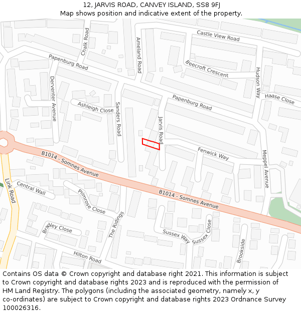12, JARVIS ROAD, CANVEY ISLAND, SS8 9FJ: Location map and indicative extent of plot