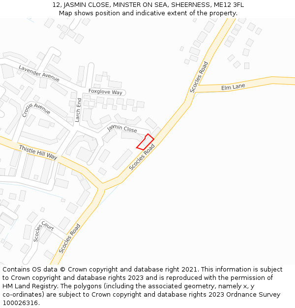 12, JASMIN CLOSE, MINSTER ON SEA, SHEERNESS, ME12 3FL: Location map and indicative extent of plot