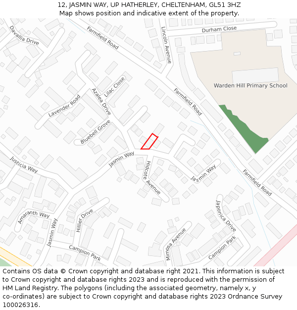 12, JASMIN WAY, UP HATHERLEY, CHELTENHAM, GL51 3HZ: Location map and indicative extent of plot