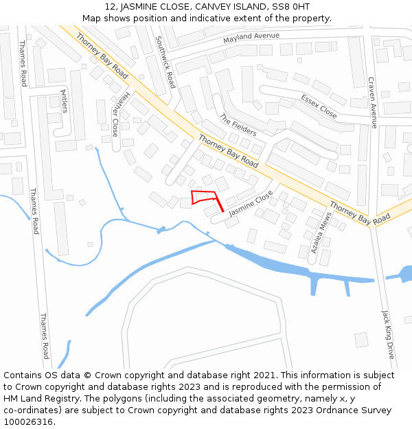 12, JASMINE CLOSE, CANVEY ISLAND, SS8 0HT: Location map and indicative extent of plot