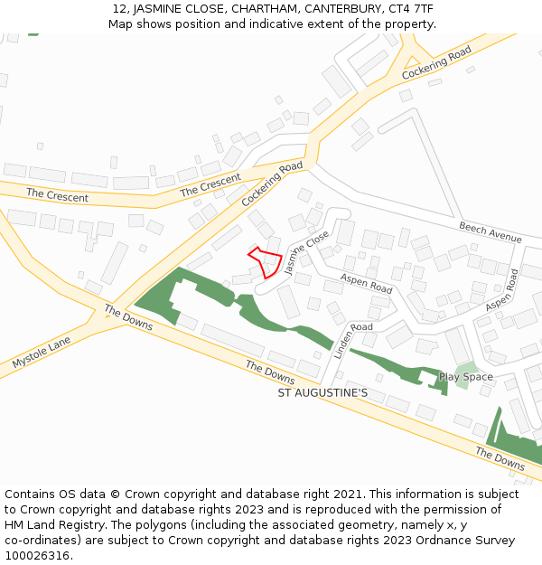 12, JASMINE CLOSE, CHARTHAM, CANTERBURY, CT4 7TF: Location map and indicative extent of plot
