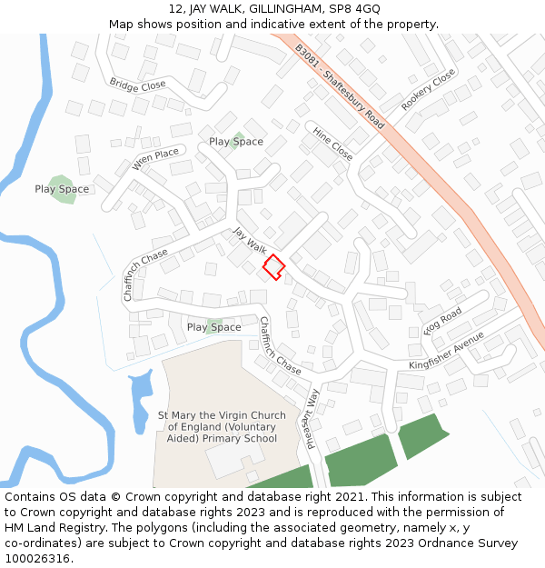 12, JAY WALK, GILLINGHAM, SP8 4GQ: Location map and indicative extent of plot