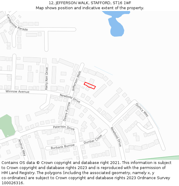 12, JEFFERSON WALK, STAFFORD, ST16 1WF: Location map and indicative extent of plot