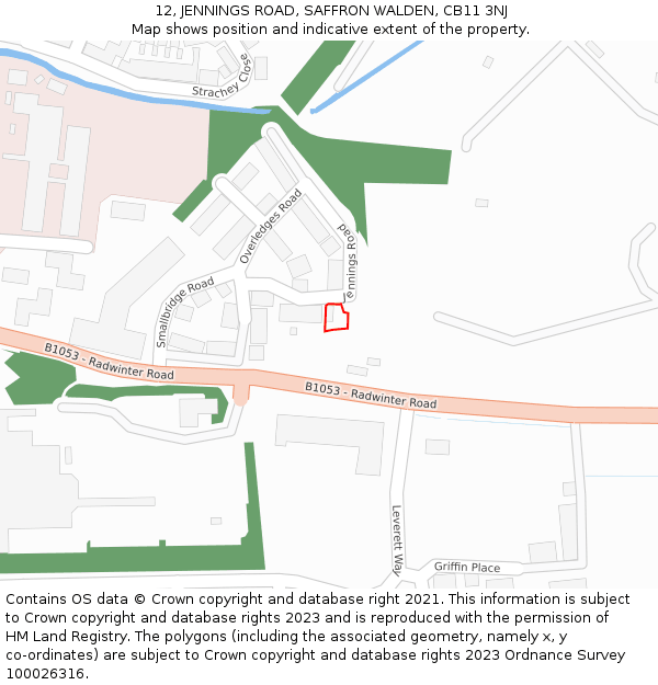 12, JENNINGS ROAD, SAFFRON WALDEN, CB11 3NJ: Location map and indicative extent of plot