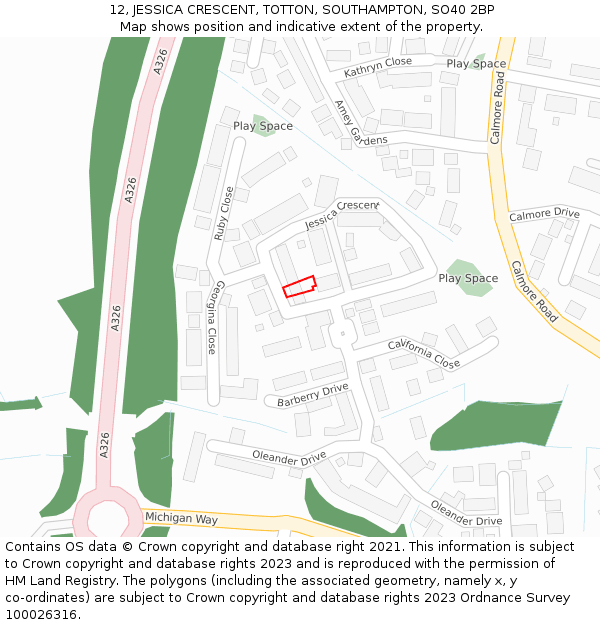 12, JESSICA CRESCENT, TOTTON, SOUTHAMPTON, SO40 2BP: Location map and indicative extent of plot