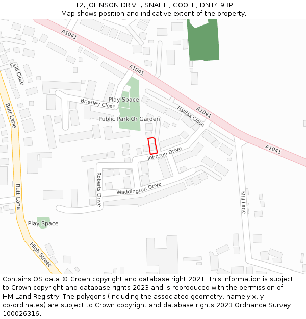 12, JOHNSON DRIVE, SNAITH, GOOLE, DN14 9BP: Location map and indicative extent of plot