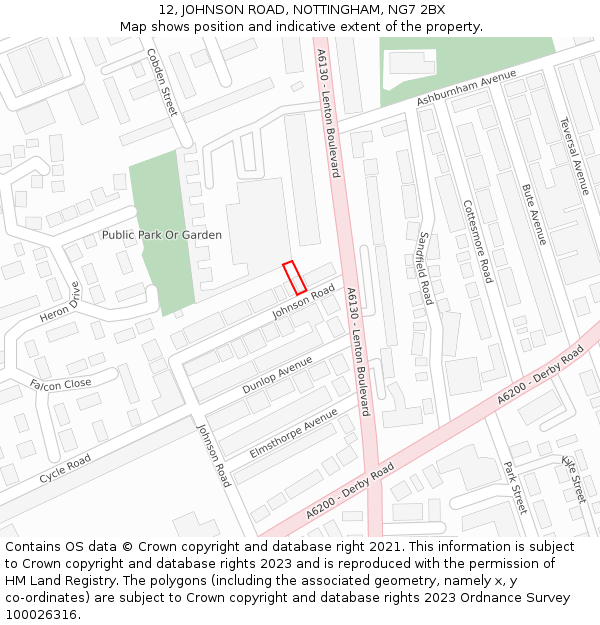 12, JOHNSON ROAD, NOTTINGHAM, NG7 2BX: Location map and indicative extent of plot