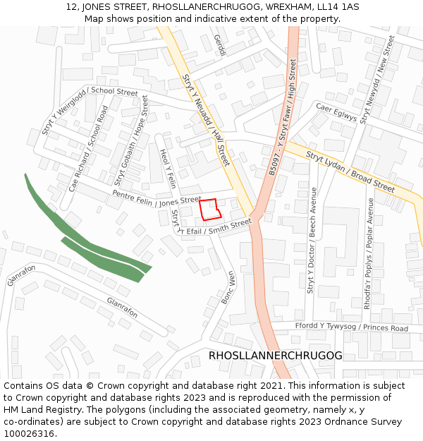 12, JONES STREET, RHOSLLANERCHRUGOG, WREXHAM, LL14 1AS: Location map and indicative extent of plot