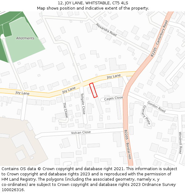 12, JOY LANE, WHITSTABLE, CT5 4LS: Location map and indicative extent of plot