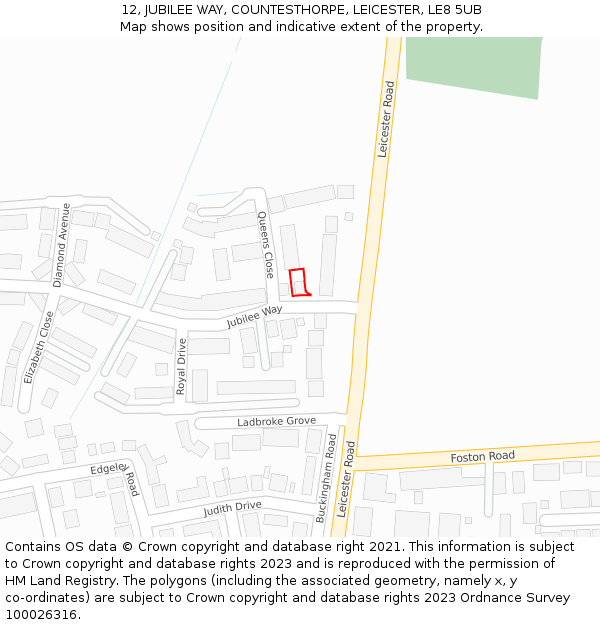 12, JUBILEE WAY, COUNTESTHORPE, LEICESTER, LE8 5UB: Location map and indicative extent of plot