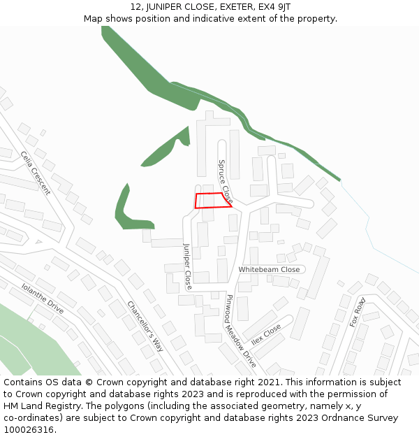 12, JUNIPER CLOSE, EXETER, EX4 9JT: Location map and indicative extent of plot