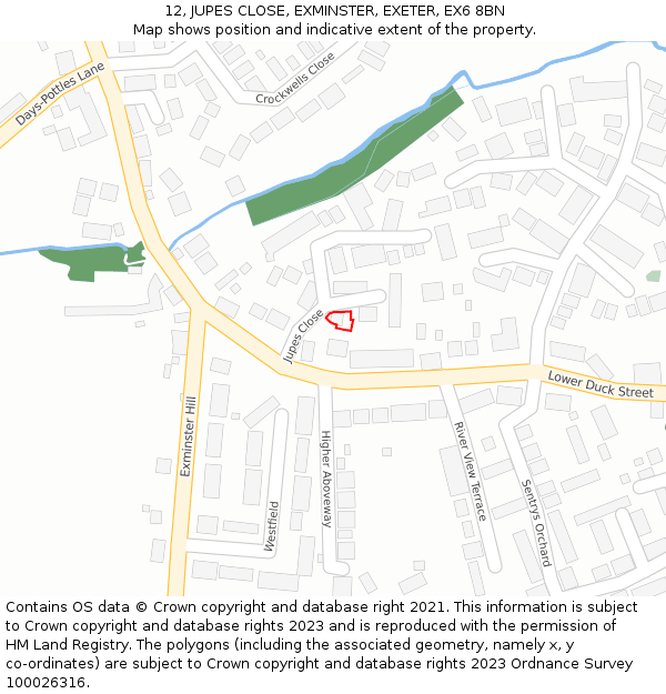 12, JUPES CLOSE, EXMINSTER, EXETER, EX6 8BN: Location map and indicative extent of plot