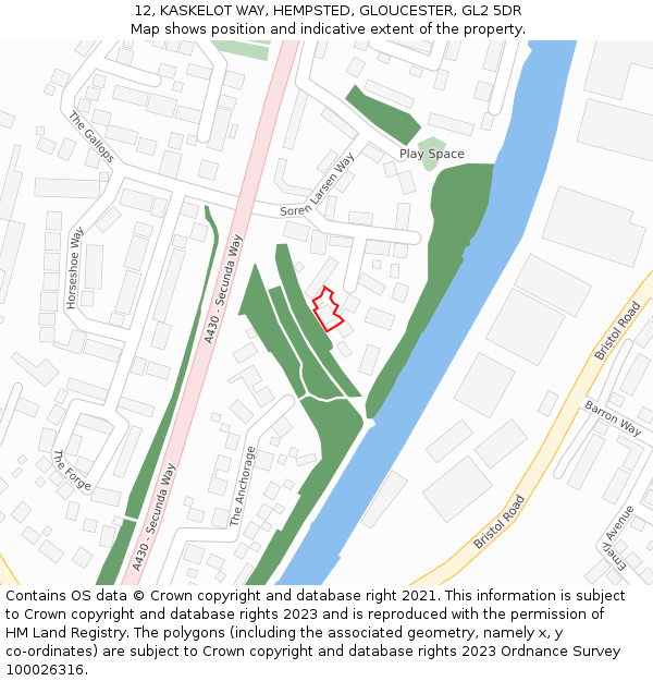 12, KASKELOT WAY, HEMPSTED, GLOUCESTER, GL2 5DR: Location map and indicative extent of plot
