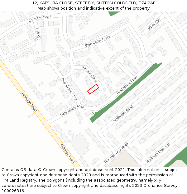 12, KATSURA CLOSE, STREETLY, SUTTON COLDFIELD, B74 2AR: Location map and indicative extent of plot