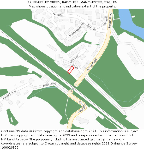 12, KEARSLEY GREEN, RADCLIFFE, MANCHESTER, M26 1EN: Location map and indicative extent of plot