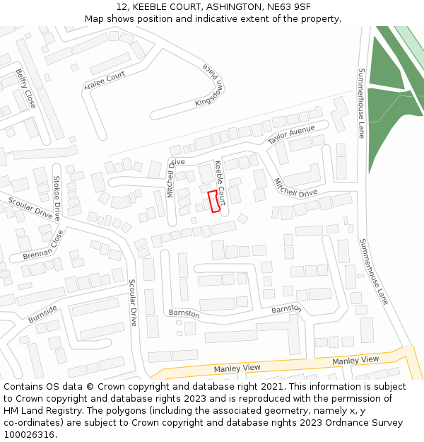 12, KEEBLE COURT, ASHINGTON, NE63 9SF: Location map and indicative extent of plot