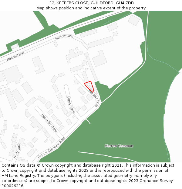 12, KEEPERS CLOSE, GUILDFORD, GU4 7DB: Location map and indicative extent of plot