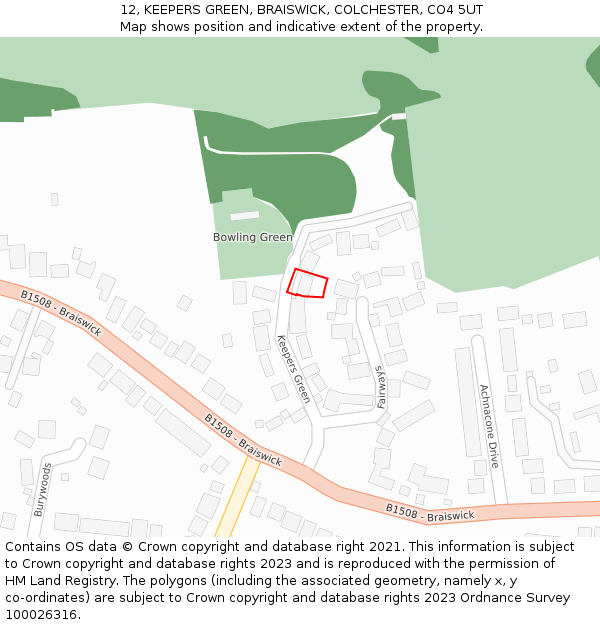 12, KEEPERS GREEN, BRAISWICK, COLCHESTER, CO4 5UT: Location map and indicative extent of plot