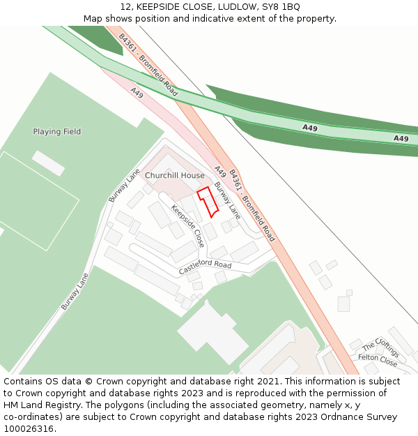 12, KEEPSIDE CLOSE, LUDLOW, SY8 1BQ: Location map and indicative extent of plot