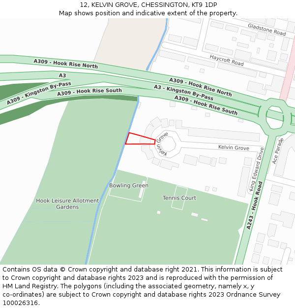 12, KELVIN GROVE, CHESSINGTON, KT9 1DP: Location map and indicative extent of plot