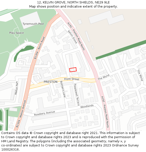 12, KELVIN GROVE, NORTH SHIELDS, NE29 9LE: Location map and indicative extent of plot