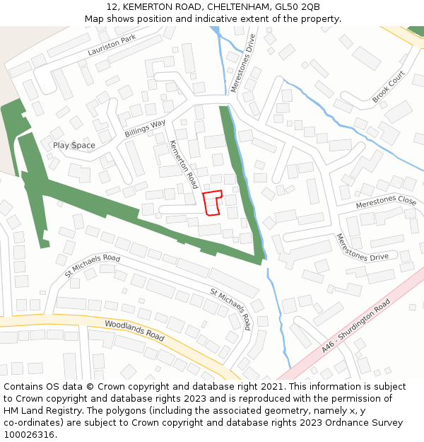 12, KEMERTON ROAD, CHELTENHAM, GL50 2QB: Location map and indicative extent of plot