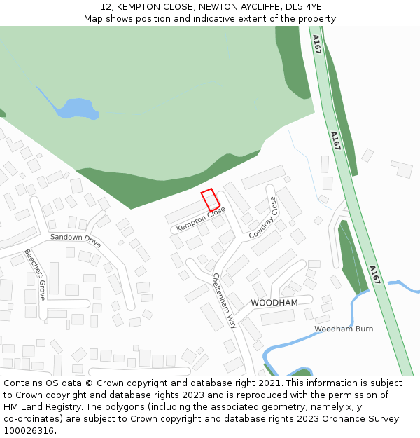 12, KEMPTON CLOSE, NEWTON AYCLIFFE, DL5 4YE: Location map and indicative extent of plot