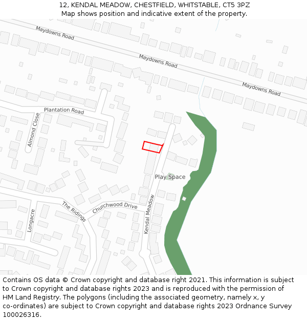 12, KENDAL MEADOW, CHESTFIELD, WHITSTABLE, CT5 3PZ: Location map and indicative extent of plot