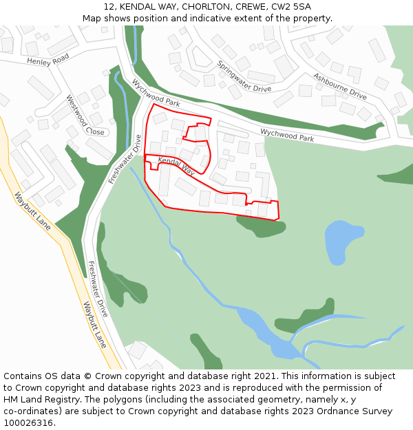 12, KENDAL WAY, CHORLTON, CREWE, CW2 5SA: Location map and indicative extent of plot