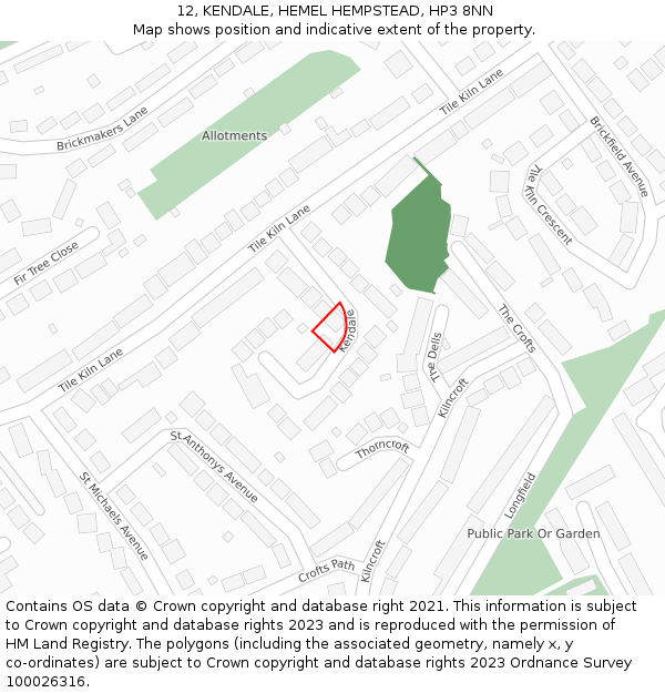 12, KENDALE, HEMEL HEMPSTEAD, HP3 8NN: Location map and indicative extent of plot