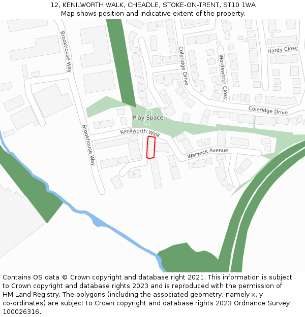 12, KENILWORTH WALK, CHEADLE, STOKE-ON-TRENT, ST10 1WA: Location map and indicative extent of plot