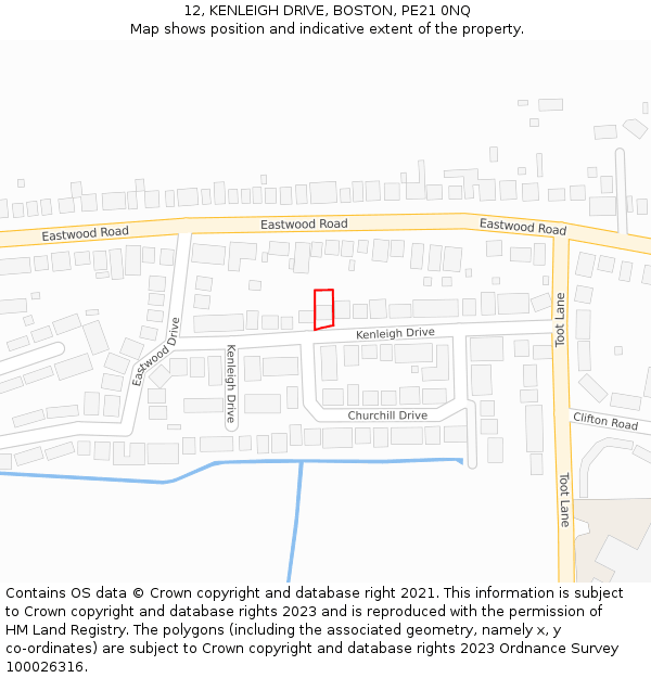 12, KENLEIGH DRIVE, BOSTON, PE21 0NQ: Location map and indicative extent of plot