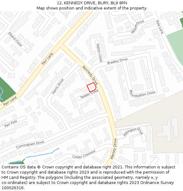 12, KENNEDY DRIVE, BURY, BL9 8PN: Location map and indicative extent of plot