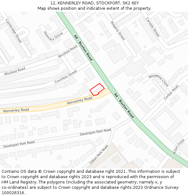 12, KENNERLEY ROAD, STOCKPORT, SK2 6EY: Location map and indicative extent of plot