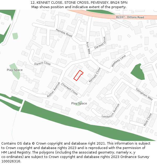 12, KENNET CLOSE, STONE CROSS, PEVENSEY, BN24 5PN: Location map and indicative extent of plot