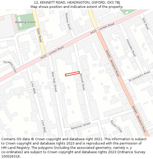 12, KENNETT ROAD, HEADINGTON, OXFORD, OX3 7BJ: Location map and indicative extent of plot