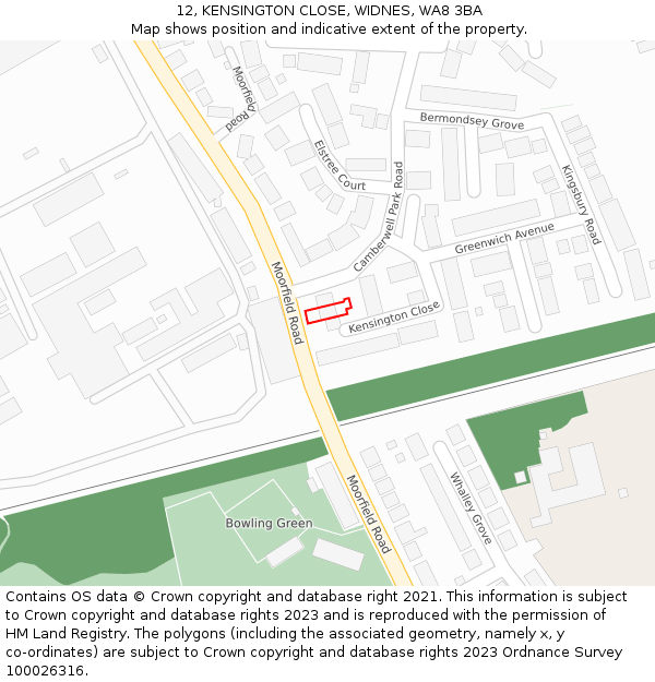 12, KENSINGTON CLOSE, WIDNES, WA8 3BA: Location map and indicative extent of plot