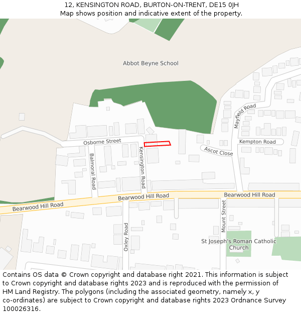 12, KENSINGTON ROAD, BURTON-ON-TRENT, DE15 0JH: Location map and indicative extent of plot