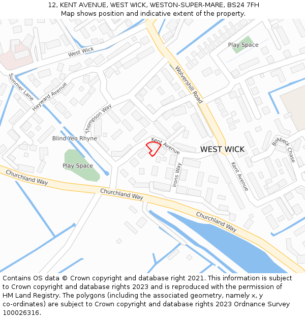 12, KENT AVENUE, WEST WICK, WESTON-SUPER-MARE, BS24 7FH: Location map and indicative extent of plot