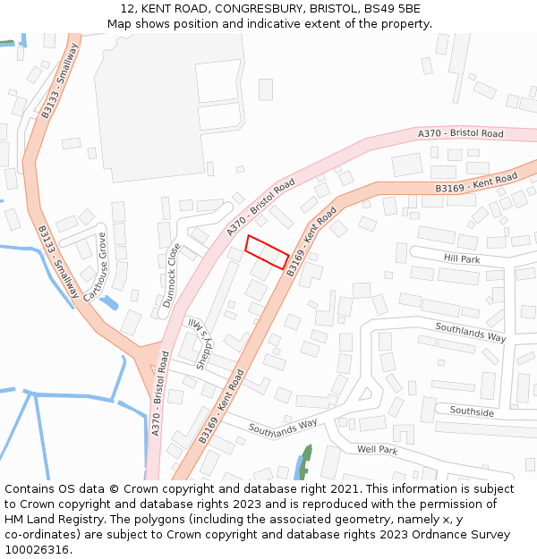 12, KENT ROAD, CONGRESBURY, BRISTOL, BS49 5BE: Location map and indicative extent of plot