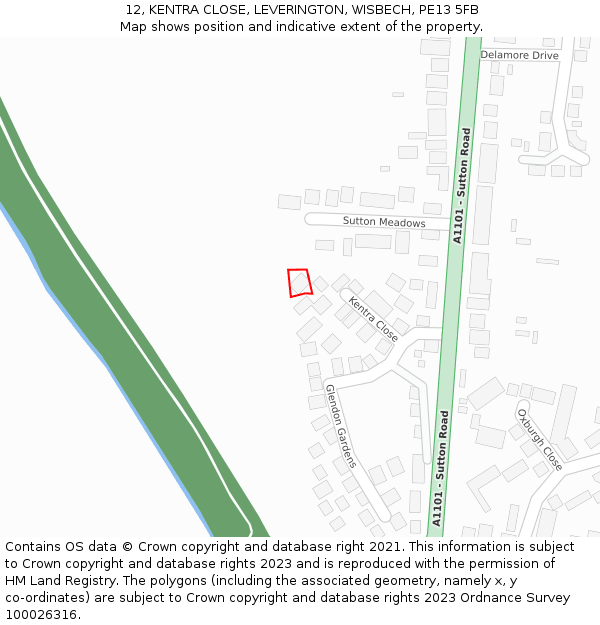 12, KENTRA CLOSE, LEVERINGTON, WISBECH, PE13 5FB: Location map and indicative extent of plot