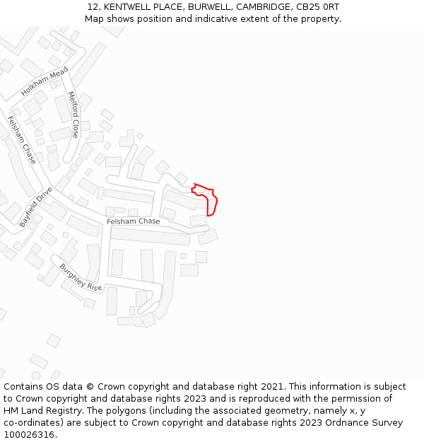 12, KENTWELL PLACE, BURWELL, CAMBRIDGE, CB25 0RT: Location map and indicative extent of plot