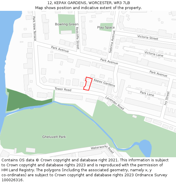12, KEPAX GARDENS, WORCESTER, WR3 7LB: Location map and indicative extent of plot