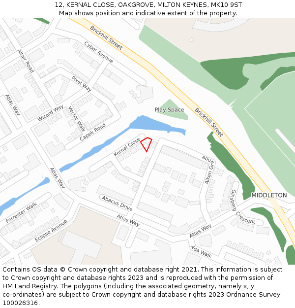 12, KERNAL CLOSE, OAKGROVE, MILTON KEYNES, MK10 9ST: Location map and indicative extent of plot