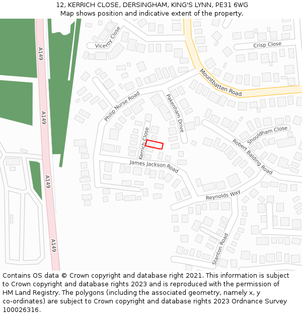 12, KERRICH CLOSE, DERSINGHAM, KING'S LYNN, PE31 6WG: Location map and indicative extent of plot